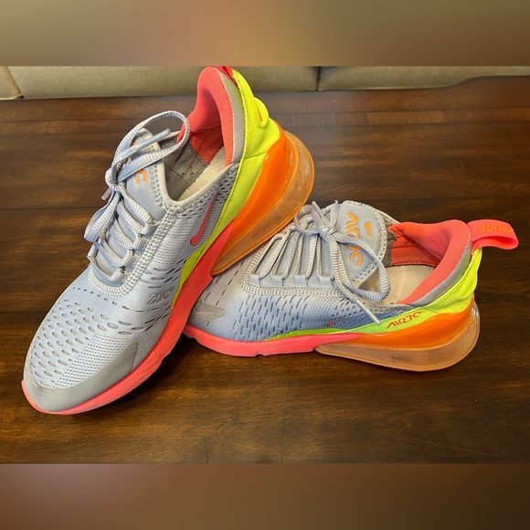 Nike Air Max 270 Wolf Gray and Hot Punch Sneakers - Picture 1 of 5
